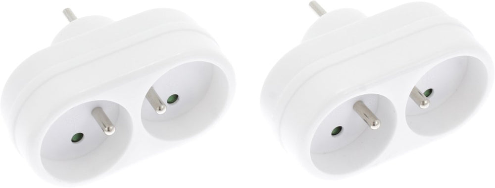 Exin verdeelstekker – domino – 2 x penaarde – wit – 2 stuks