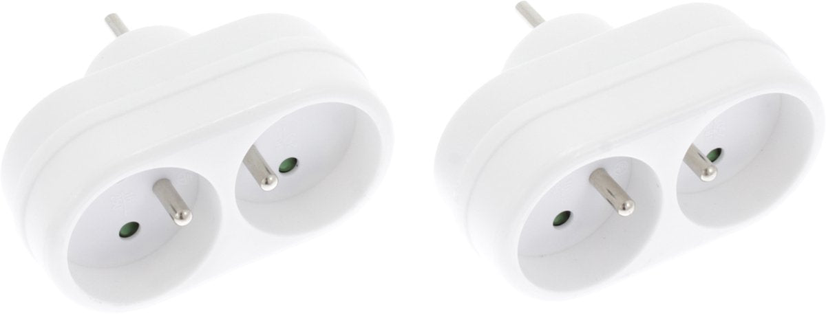 Exin verdeelstekker – domino – 2 x penaarde – wit – 2 stuks