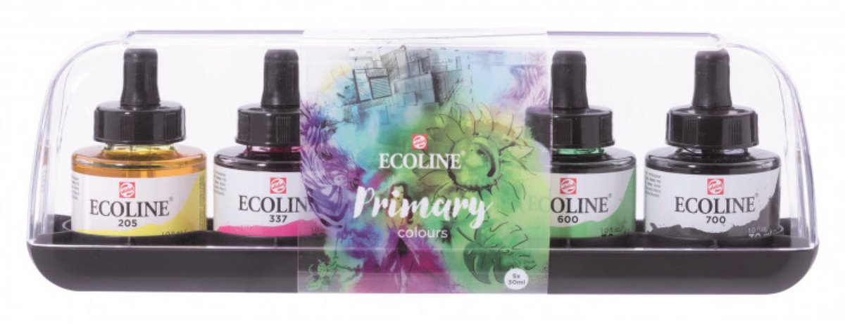 Ecoline vloeibare waterverf set primair | 5 x 30 ml