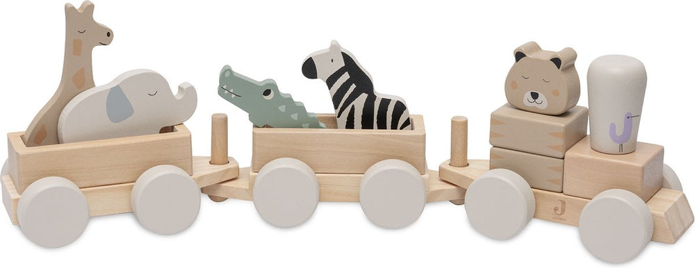 Jollein - houten speelgoedtrein - jungle jambo - jungle dieren - houten speelgoed voertuig - 100% fsc
