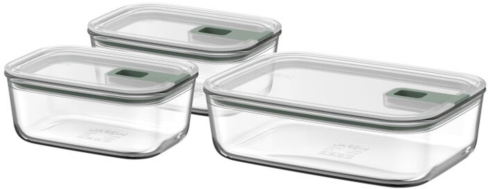 Mepal glazen vershouddoos set easyclip - 2x 700 + 1500 ml - glazen vershoudbakjes met schuifsluiting - geschikt voor magnetron. (stoom)oven. koelkast en vriezer - nordic sage