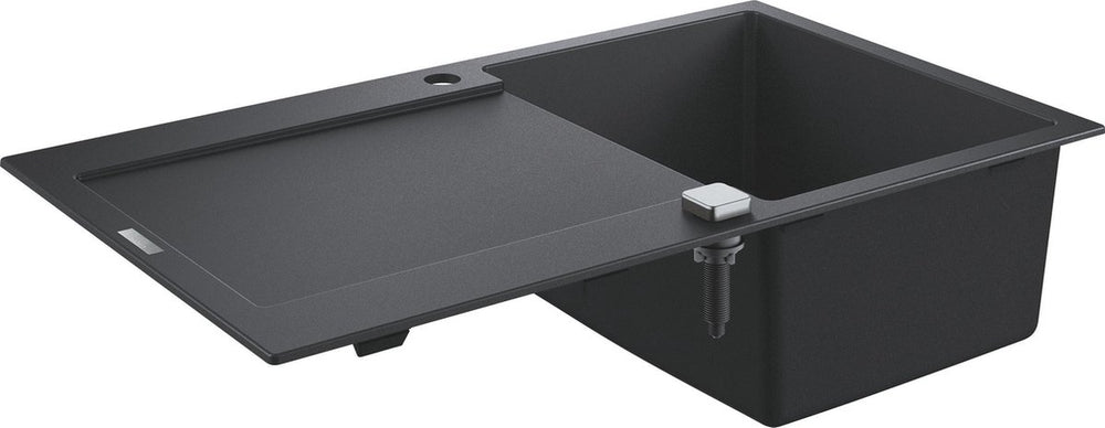 Grohe k500 composiet spoelbak met afdruipgedeelte - 86cm - inbouw - met overloop en automatische afvoer - granite black