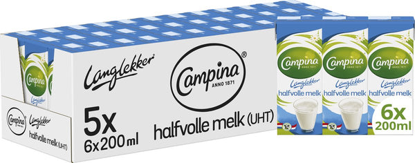 Campina langlekker – halfvolle melk – houdbaar – drinkpakjes mini – 5 x 6 x 200 ml – voordeelverpakking