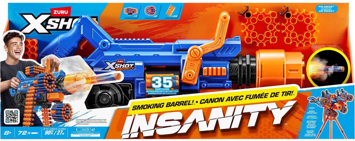 Xshot x-shot - insanity mega barrel - licht en rook - 72 darts