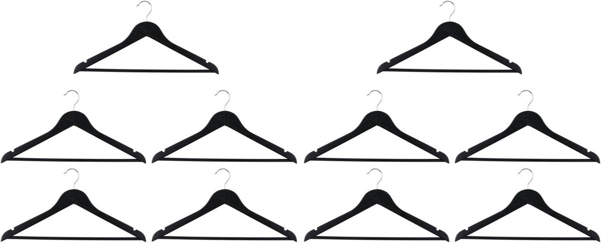 Alpina zwarte houten kledinghangers 10 stuks - kledinghangers anti slip - klerenhangers hout - kleding hangers kast organisatie