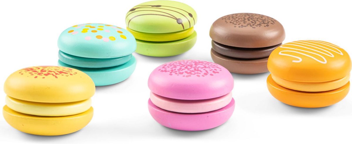 Woet ® houten speelgoed macaron set - 6 stuks met klittenband - speelgoedeten voor kinderen - rollenspel keukenspeelgoed - vanaf 2 jaar