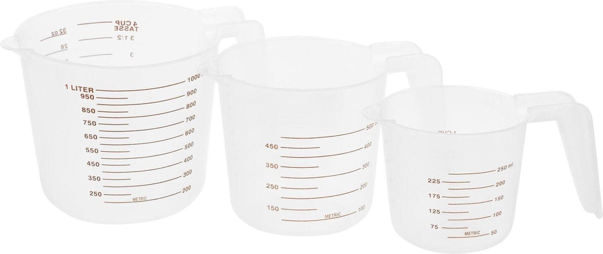 Alpina transparante kunststof maatbekers set - 250 ml, 500 ml, 1 liter - 3-delig