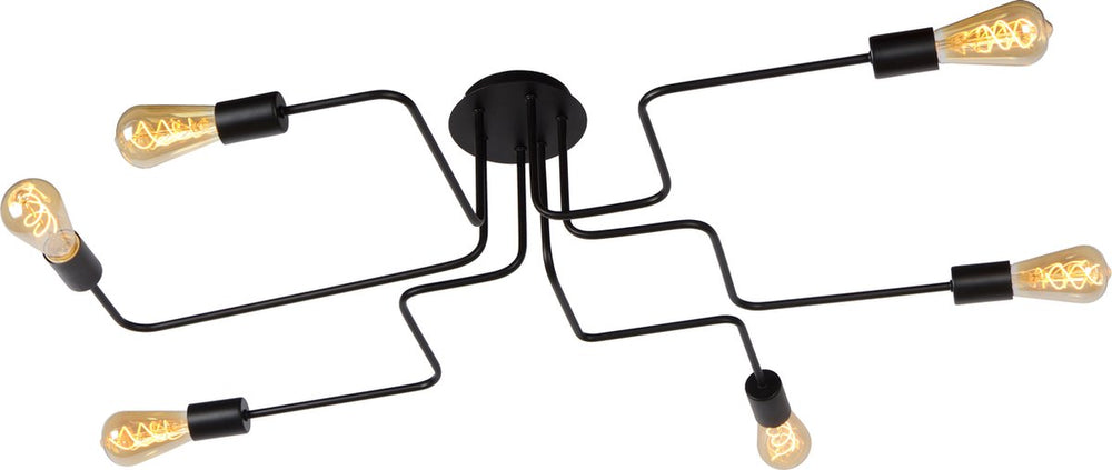Lucide lester - plafonnière (plafondlamp) - 6xe27 - zwart