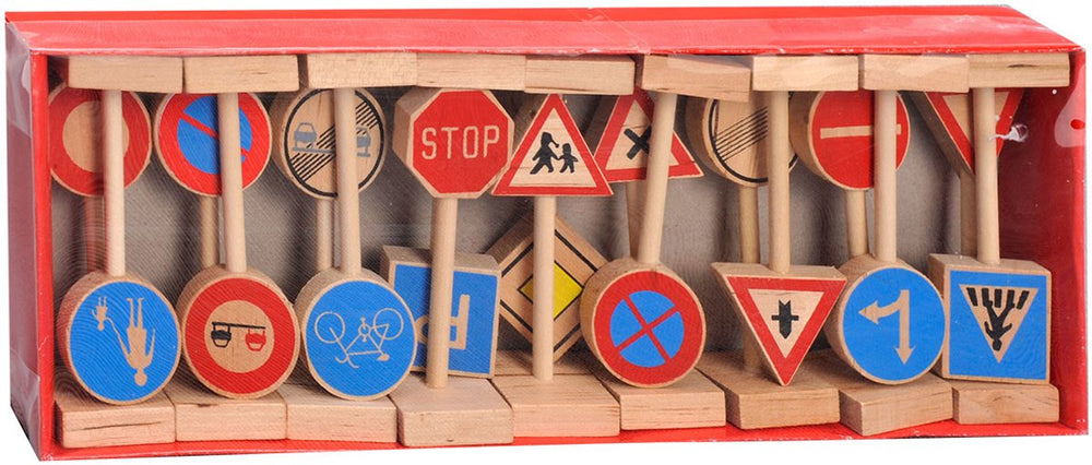 Playwood houten verkeersbordenset speelgoed - 18-delig - educatief.
