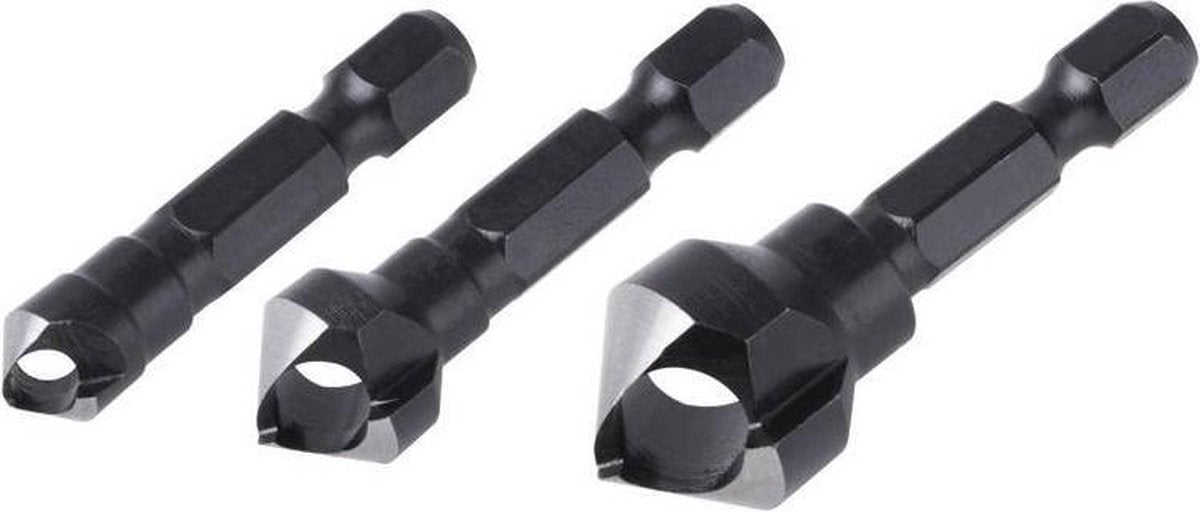 Wolfcraft - verzinkboor set - 3 verzinkboren ø 8 , 12 , 16 mm - zeskantschacht - 4375000