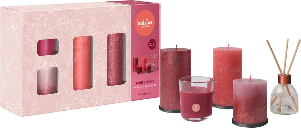Bolsius - giftset - large - fruit splash - pomegranate