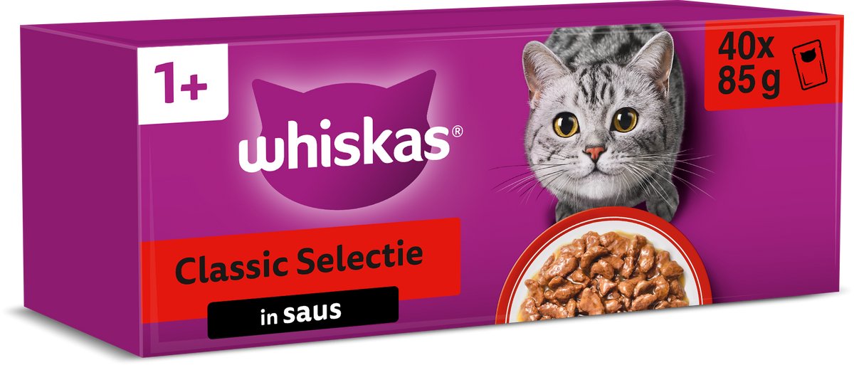 Whiskas multipack zakje volwassen klassiek selectie vlees in saus