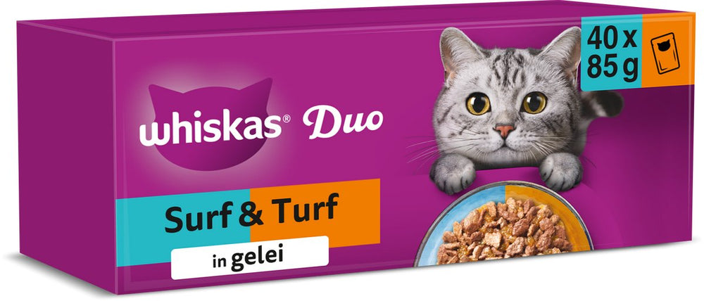 Whiskas kattenvoer - adult 1+ - duo surf turf selectie in gelei - 40x85g