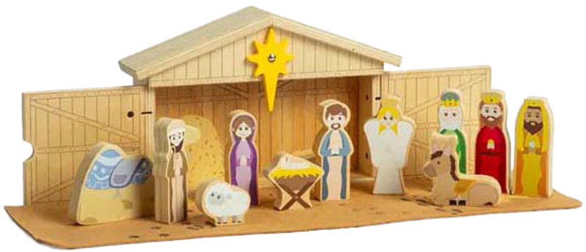 Bigjigs houten kerststalset, 13dlg.