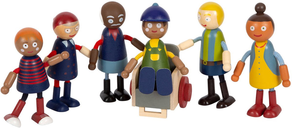 Small foot - Wooden dollhouse family with wheelchair, 6 pcs.