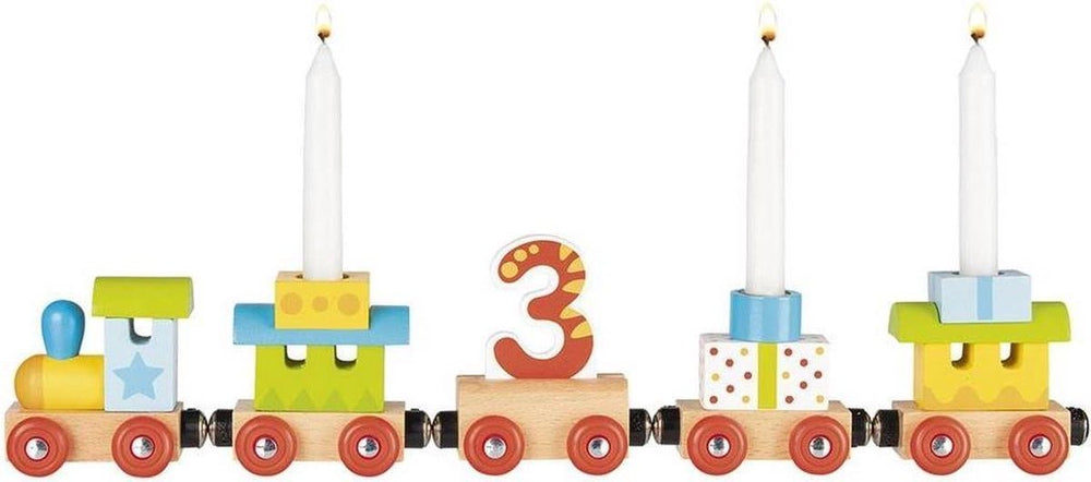 Goki kaarsenhouder trein junior 35 cm hout wax 11-delig