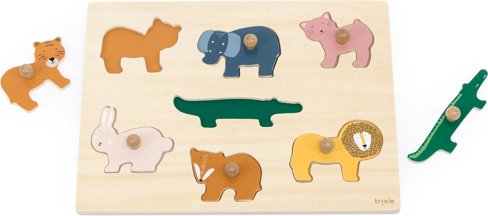 Trixie houten inlegpuzzel - educatief speelgoed - puzzel voor peuter - vormenpuzzel met dieren - 7 stukken