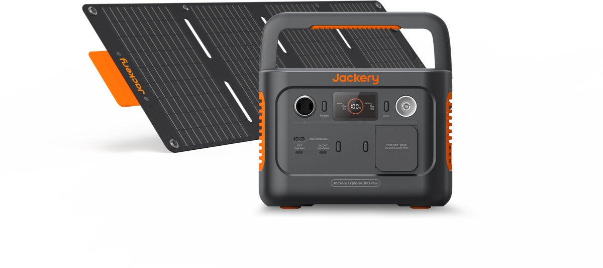Jackery explorer - 300 plus + 40w mini - portable powerstation en zonnepaneel - draagbare zonne-generator met 40w zonnepaneel - 288 wh - ultralichte lfp-accu - 2-in-1-kabel voor het dragen en opladen - 5 usb-c usb-a dc 300 w - voor buiten, thuiswerk