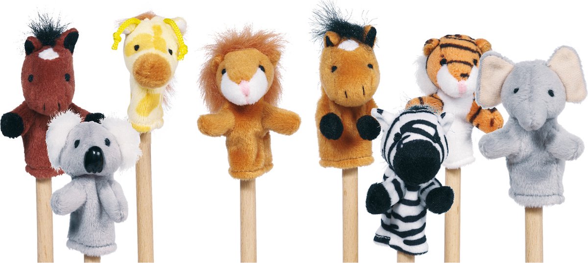 Goki vingerpopjes: dieren 7,5-8,5cm, s e t met 8 verschillende vingerpopjes, 1+