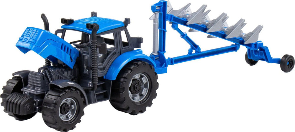 Cavallino tractor met ploeg blauw, schaal 1:32