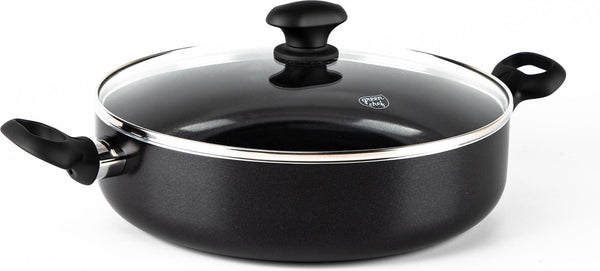 Greenchef diamond hapjespan 28cm met deksel - 4.25l - pfas-vrije antikleeflaag - hapjespan inductie - keramische pan - ovenbestendig tot 160°c - koelgreep - glazen deksel - zwart