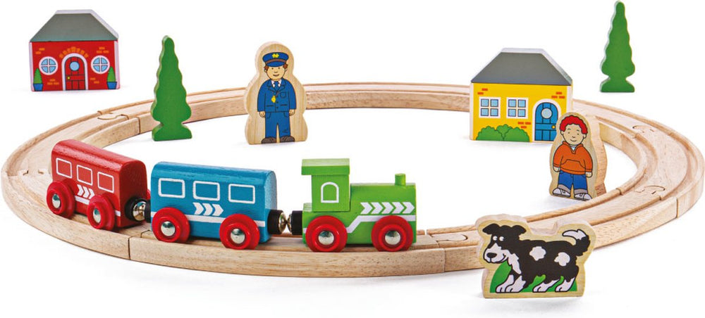 Bigjigs houten treinbaan startersset - - 20-delig - met rails, trein en figuren