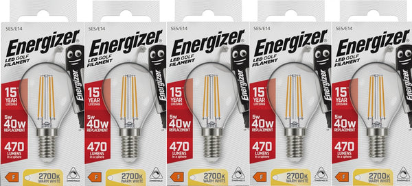 Energizer energiezuinige filament led kogellamp - e14 - 5 watt - warmwit licht - dimbaar - 5 stuks