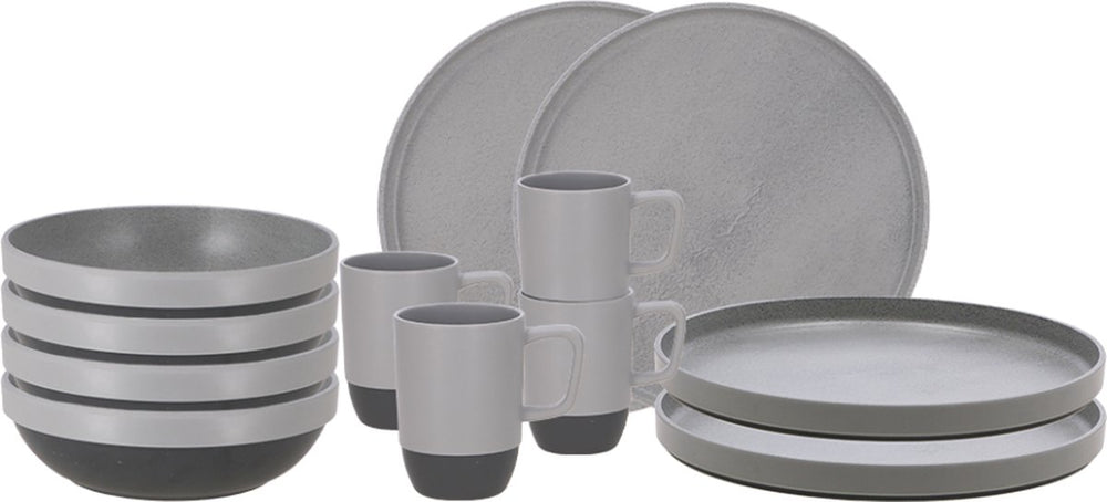 Travellife vita camping serviesset grijs 12-delig - keramiek look - stevig en krasbestendig melamine
