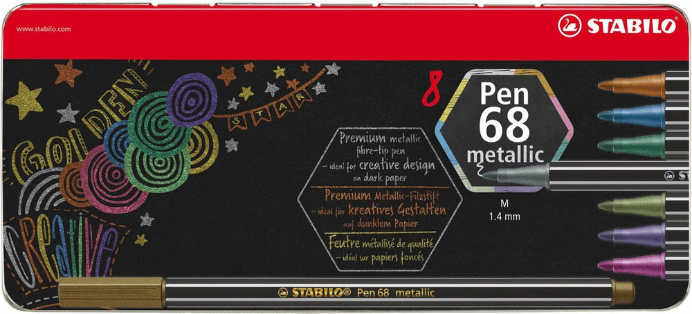 Stabilo pen 68 metallic viltstiften in metalen doos - 8dlg.