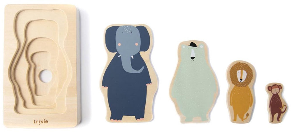 Trixie houten 4-lagen dierenpuzzel - eerste speelgoed baby - vanaf 1 jaar - educatief - voor jongens meisjes