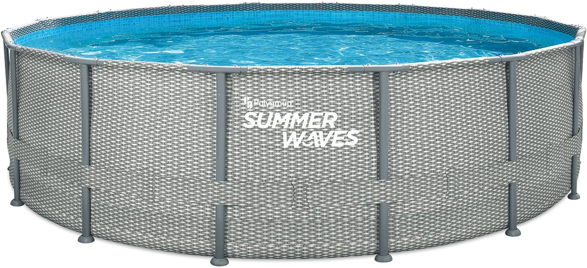 Zomergolven zwembad elite frame 488 x 122 cm naturel rotan + filterpomp