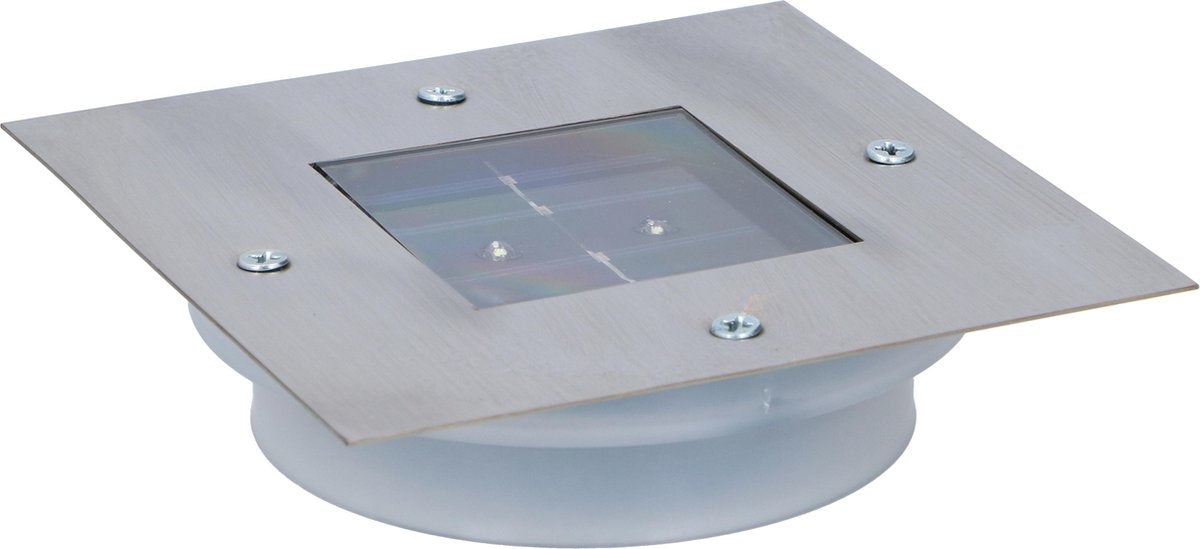 Grundig solar grondspot voor tuinpad en terras - solar tuinverlichting met 2 led's en automatische aan uit-functie - inbouwspot buiten 13x13x3 cm - rvs