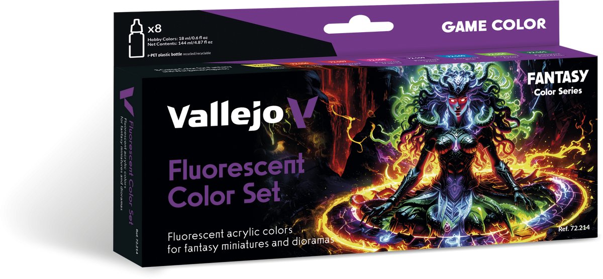 Vallejo hobbyverf acrylverf - 72214 game color - fluorescerende kleurenset - acryl set 8x verf set - 8x 18 ml