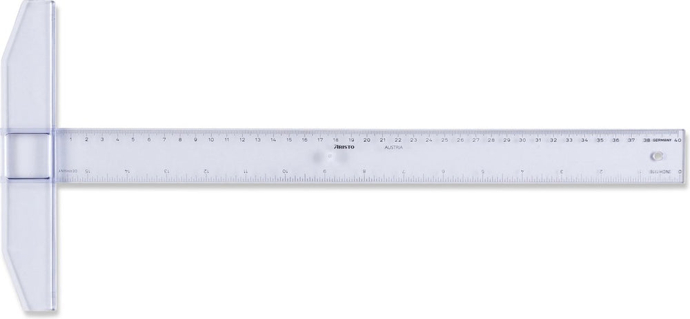 Aristo tekenhaak - lengte 40cm - mm cm inch schaalverdeling - glashelder plexiglas - met anti-slip noppen - ar-23174