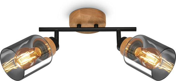 Briloner - hema - spot, met hout, rookglas, 2x e27 max. 10w