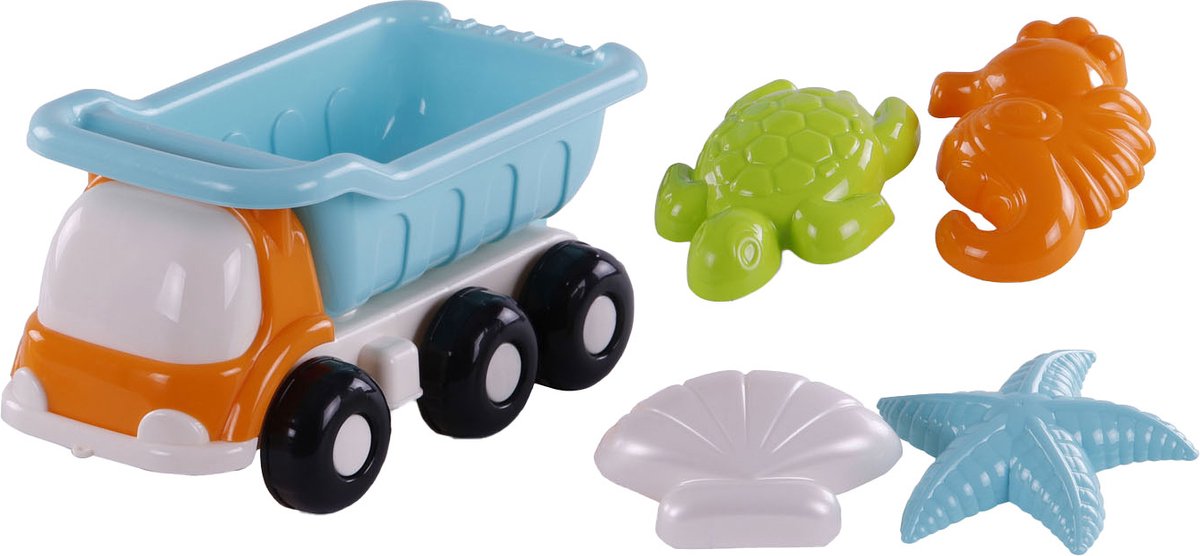 Cavallino strand kiepwagen met 4 zandvormen blauw