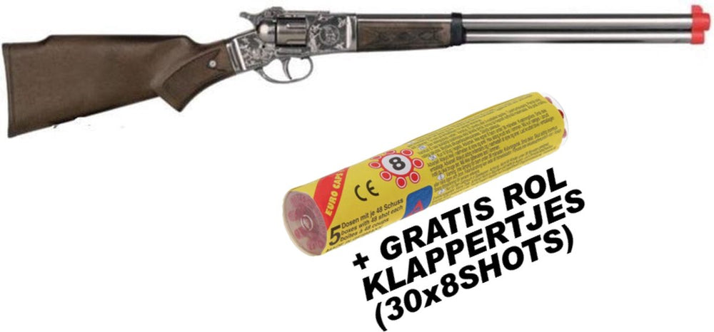 Gonher speelgoed klappertje geweer cowboy 8 schoten zilver