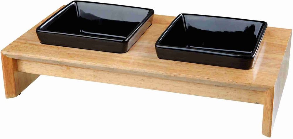 Trixie voerset keramiek met houten onderstel zwart