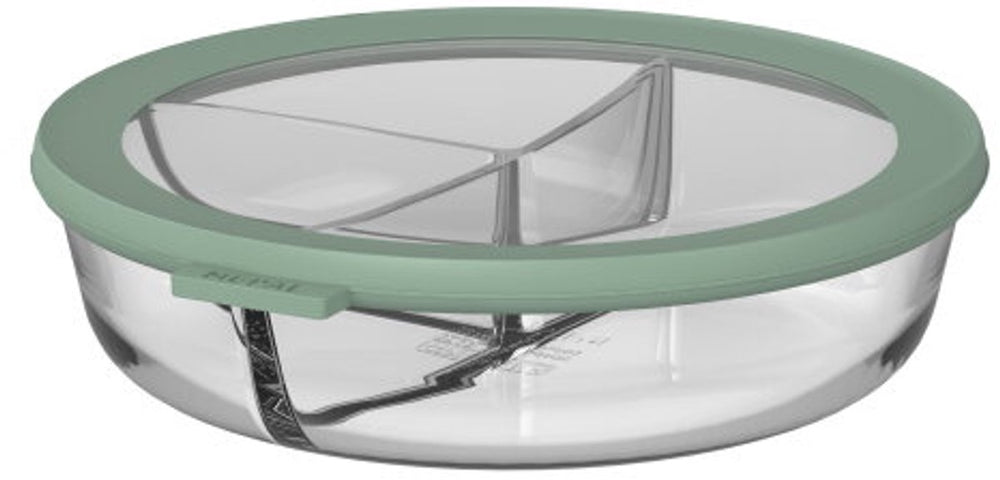 Mepal glazen bento vershouddoos rond cirqula - 250+250+500 ml - glazen vershoudbakjes - hittebestendig tot 550 °c. zonder deksel - meal prep bakjes - nordic sage