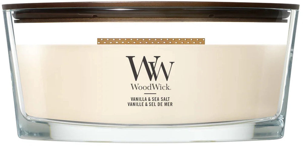 Woodwick heartwick flame ellipse geurkaars - vanilla sea salt - 50 branduren