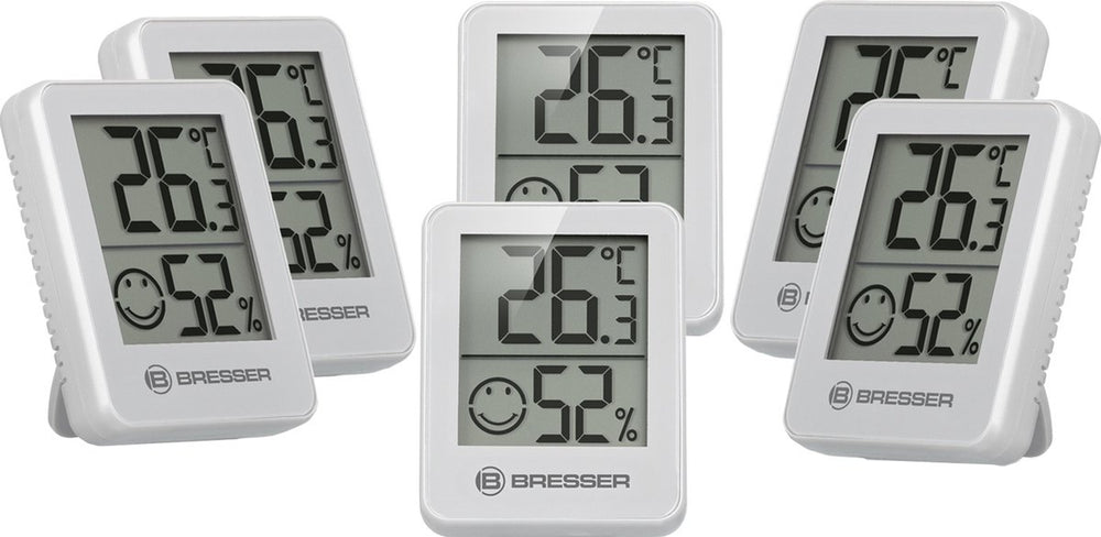 Bresser thermo- en hygrometer - set van 6 - wit - temperatuur en luchtvochtigheid