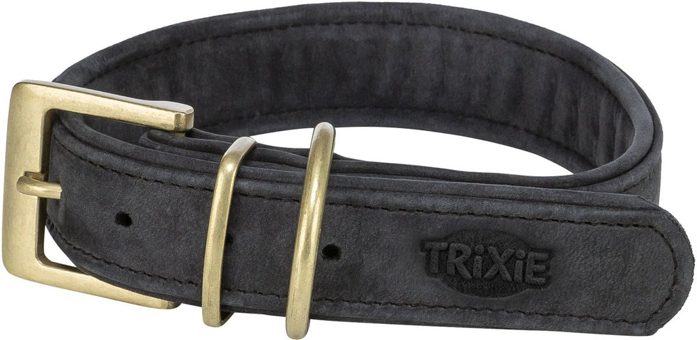 Trixie halsband nubuckleer - zwart l 47-54x4 cm - dubbel gevoerd, d-ring