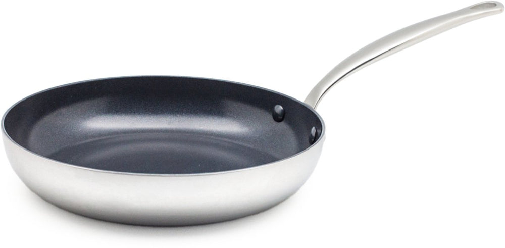 Greenpan barcelona evershine koekenpan 30cm - pfas-vrije antikleeflaag - koekenpan inductie - keramische koekenpan - ovenbestendig tot 220°c - zilver
