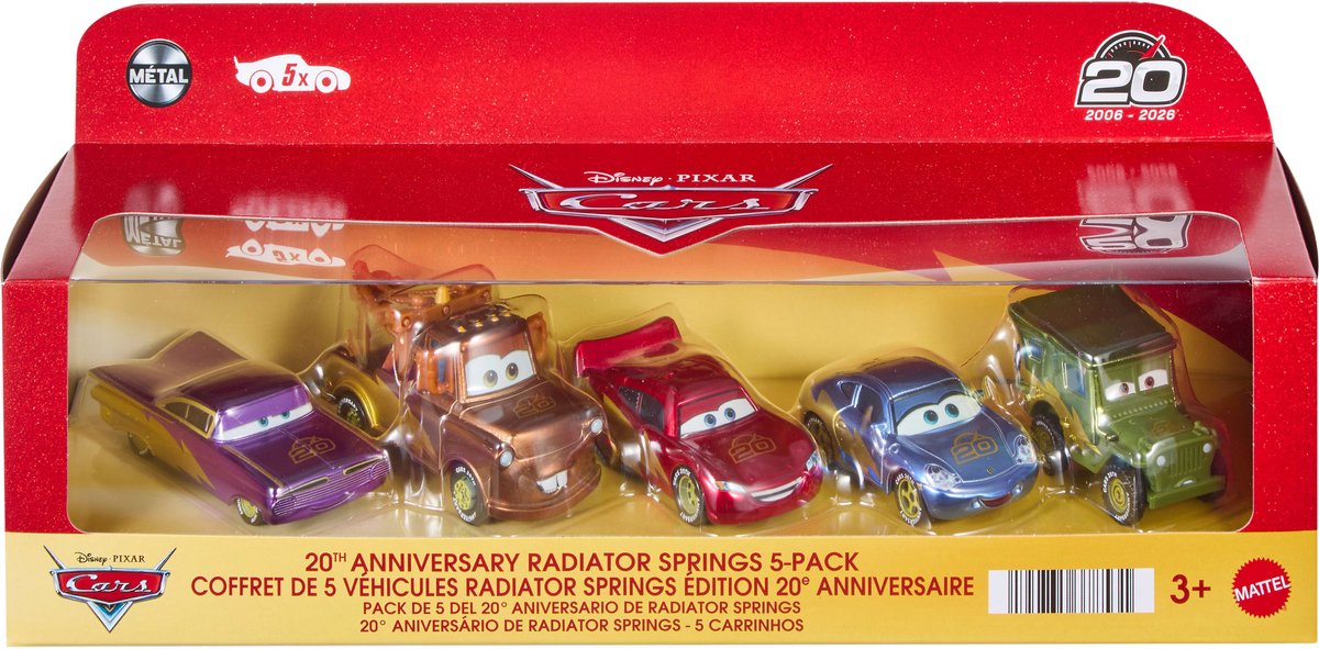 Mattel disney en pixar cars race om de 20ste verjaardag van radiator springs te vieren - set van 5