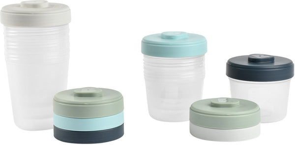 Béaba bewaarpotjes babyvoeding - set van 8 met 4 x 150 ml en 4 x 250 ml - hermetisch afgesloten en volledig lekvrij - stapelbaar met maatverdeling en schrijfzone - geschikt voor vriezer, magnetron en vaatwasser - blauw groen