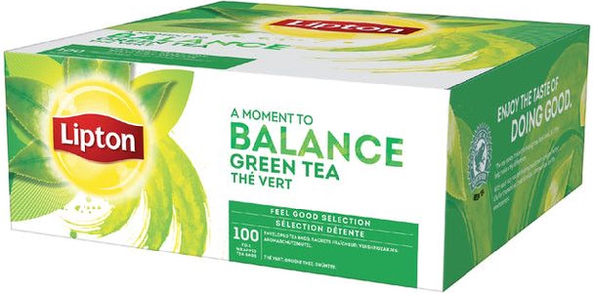 Lipton feel good selection green tea - 100 theezakjes - groene thee - grootverpakking - 1 doos