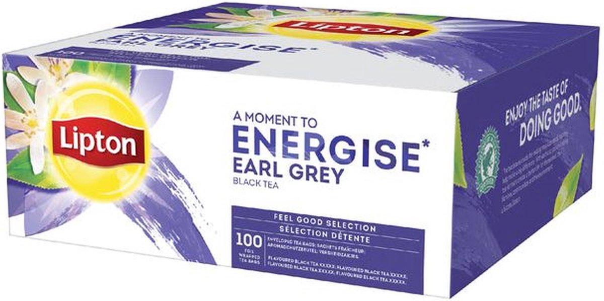 Lipton feel good selection earl grey - 100 theezakjes - zwarte thee - grootverpakking - 1 doos