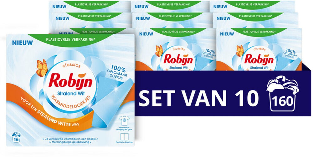 Robijn -stralend wit wasmiddeldoekjes - 160 wasstrips - voordeelverpakking