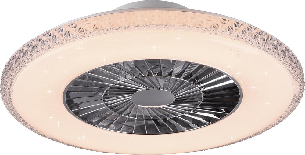 Rl live your light reality harstad - ventilator - chroom - incl. 1x smd 38 w - afstandsbediening - geintegreerde dimmer - traploos instelbare lichtkleur - niet geschikt voor externe dimmer - slaaptimer - geheugenfunctie - 3 snelheidsinstellingen - zomer-