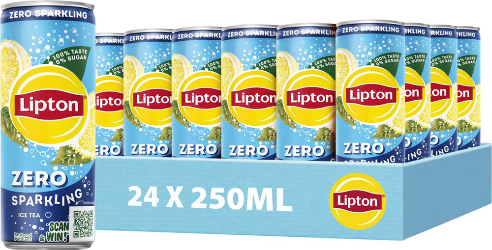 Lipton ice tea blik - sparkling zero - zonder suiker - 24 x 250 ml - voordeelverpakking